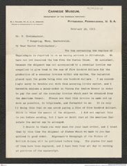 Nachlass Franz Steindachner, Brief von W. J. Holland an Franz Steindachner (20.02.1911), Inv.Nr. 235.06, Seite 1
